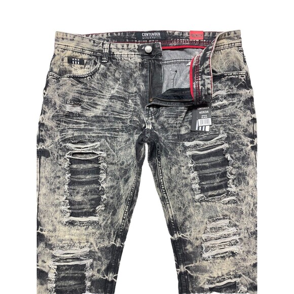 Contender Premium Men's Slim Straight Leg Patched Distressed Jeans Size 40x34 - Picture 3 of 15